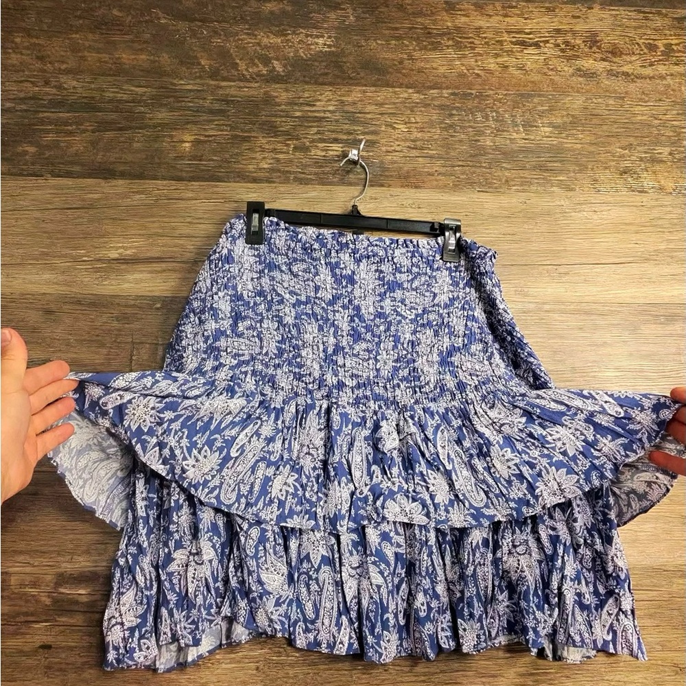 Ann Taylor Navy and Cream Tiered A-Line Skirt - Picture 2 of 9
